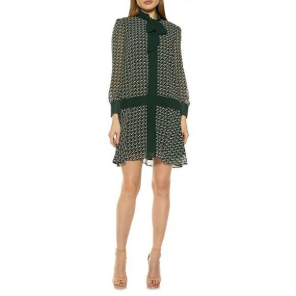 ALEXIA ADMOR NWT Green Geo Drop Waist Shift Dress XSMALL - Picture 1 of 9